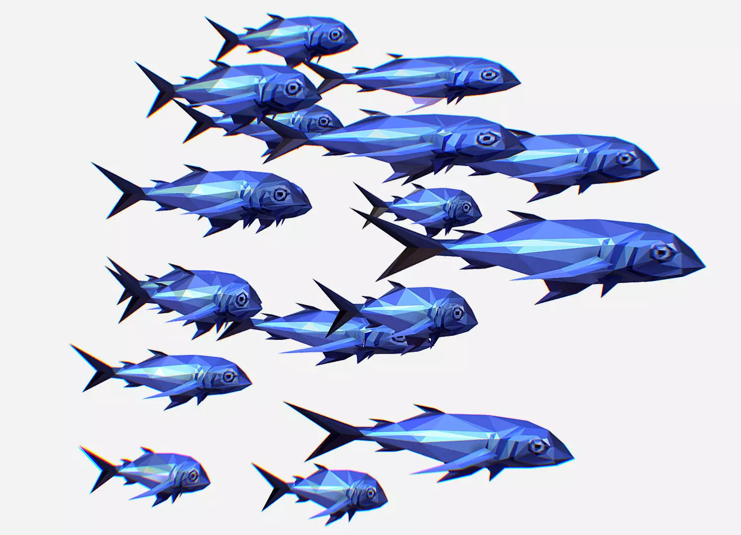 Animated Low Poly Art Flock Blue Sea Fish Low-poly 3D model_0