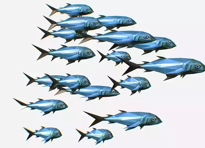 Animated Low Poly Art Flock Green Sea Fish Low-poly 3D model