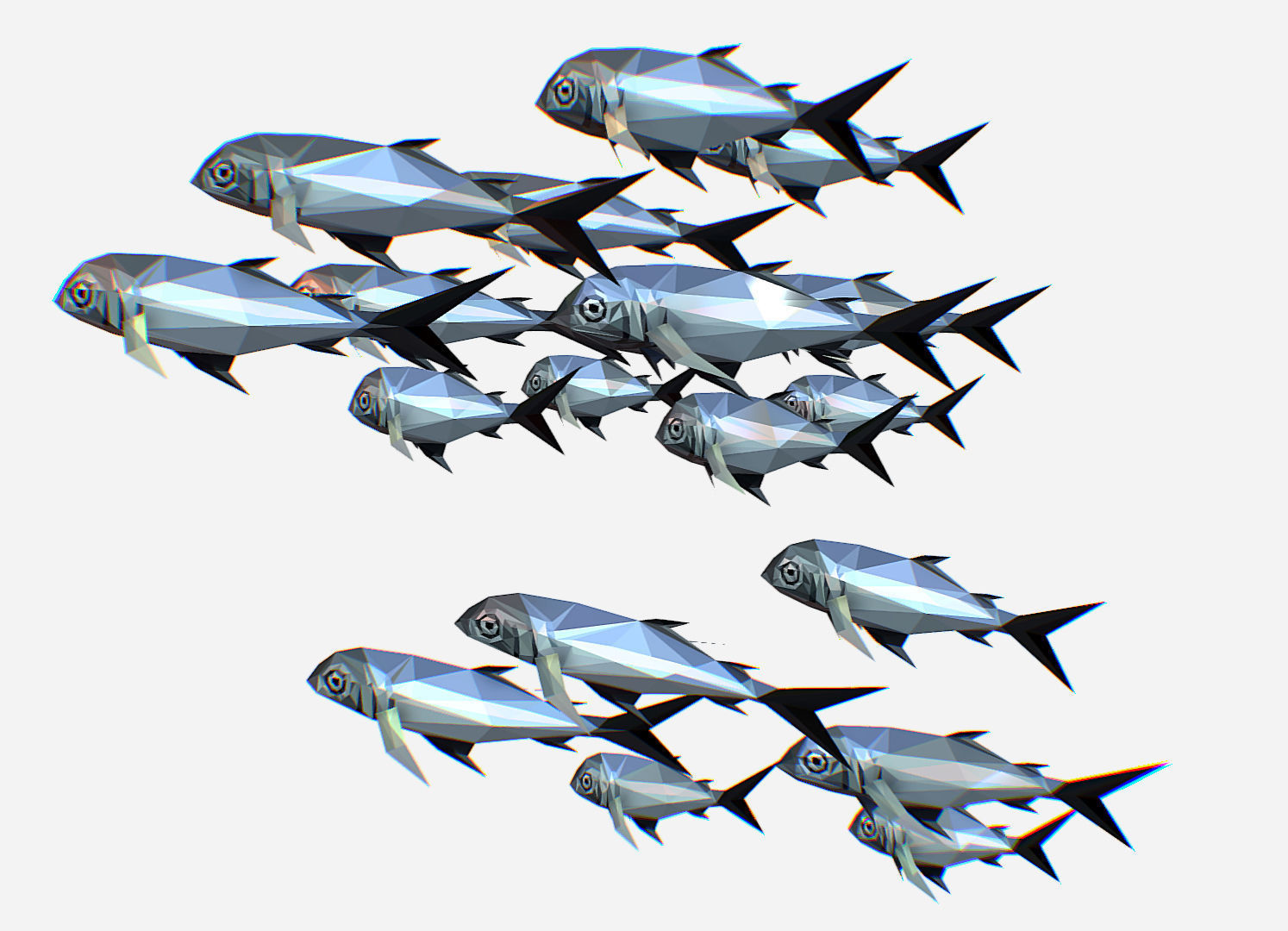 Animated Low Poly Art Flock Grey Sea Fish Low-poly 3D model_11