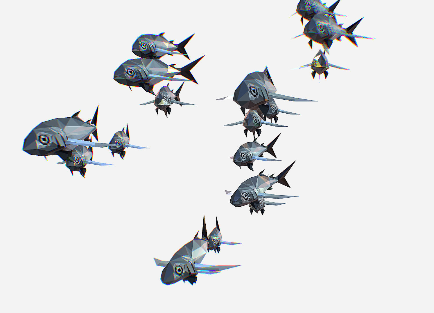 Animated Low Poly Art Flock Grey Sea Fish Low-poly 3D model_5