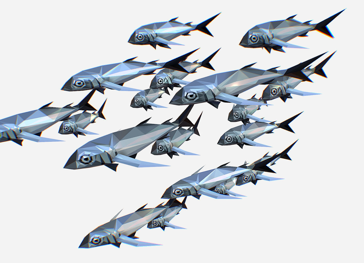 Animated Low Poly Art Flock Grey Sea Fish Low-poly 3D model_13