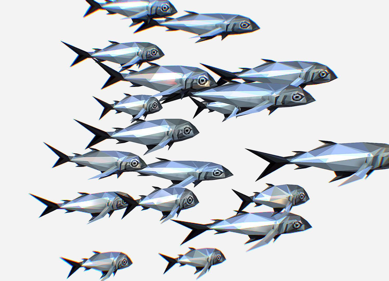 Animated Low Poly Art Flock Grey Sea Fish Low-poly 3D model_14
