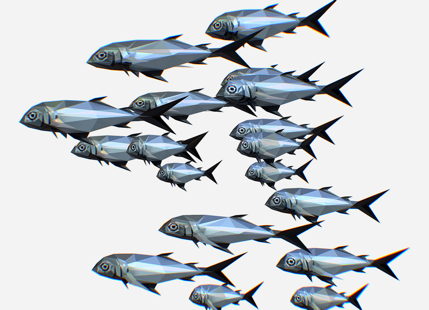 Animated Low Poly Art Flock Grey Sea Fish Low-poly 3D model_19