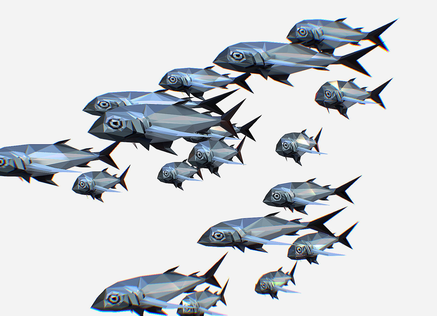 Animated Low Poly Art Flock Grey Sea Fish Low-poly 3D model_27
