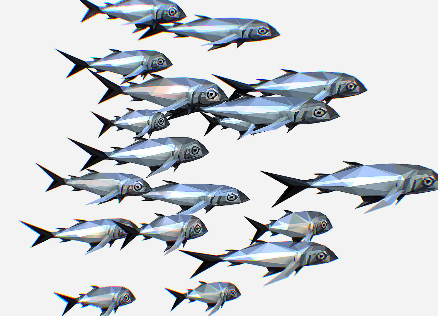 Animated Low Poly Art Flock Grey Sea Fish Low-poly 3D model_17