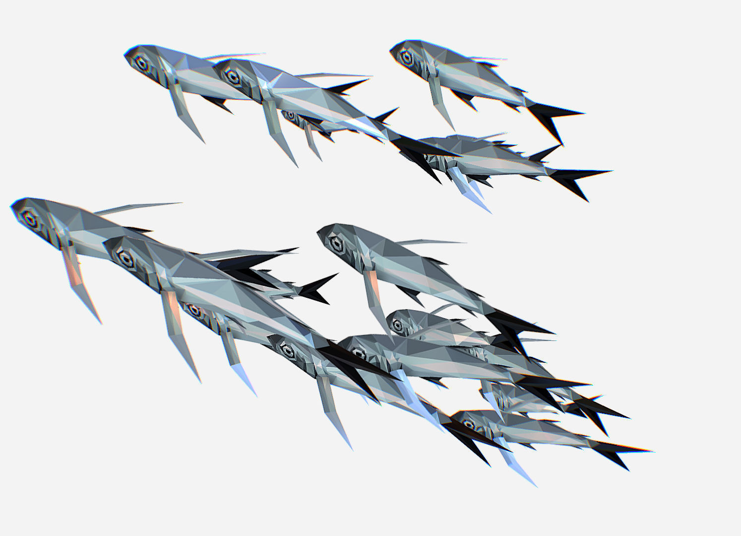 Animated Low Poly Art Flock Grey Sea Fish Low-poly 3D model_15