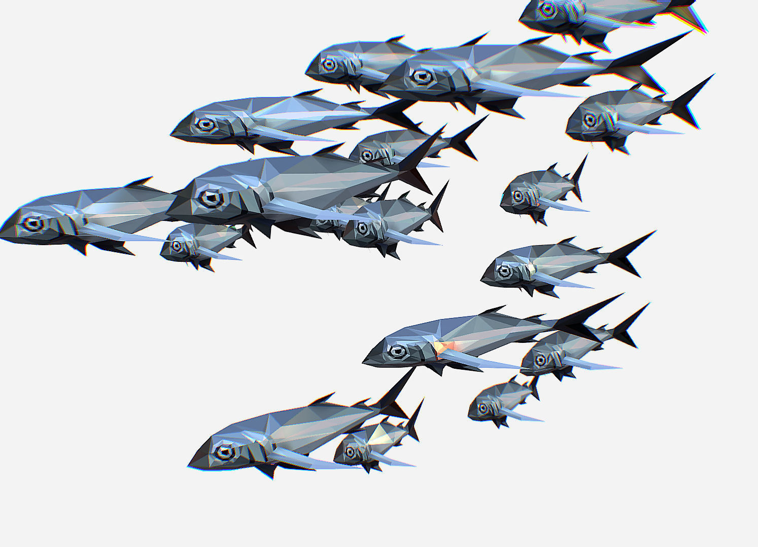 Animated Low Poly Art Flock Grey Sea Fish Low-poly 3D model_7