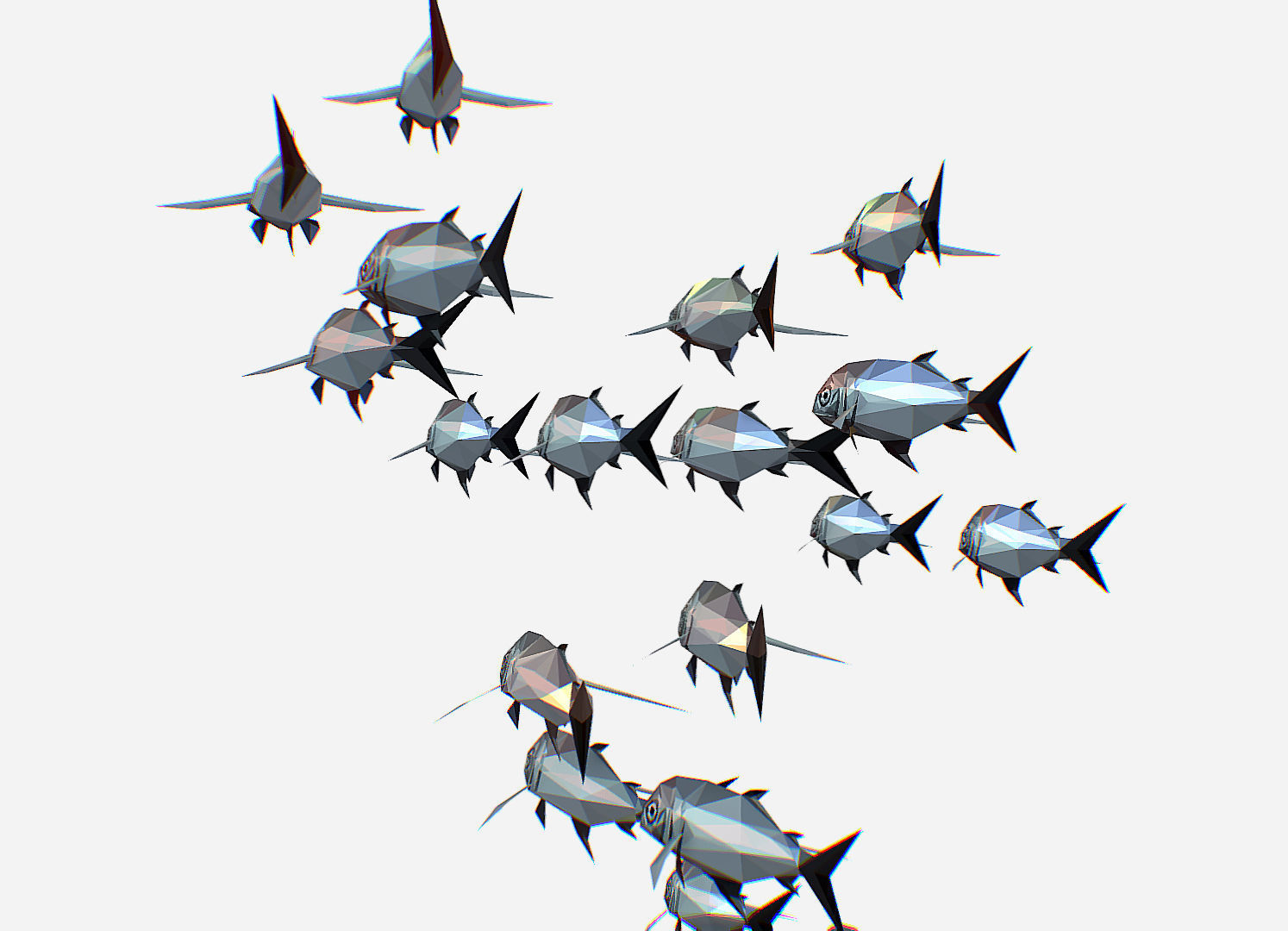 Animated Low Poly Art Flock Grey Sea Fish Low-poly 3D model_18