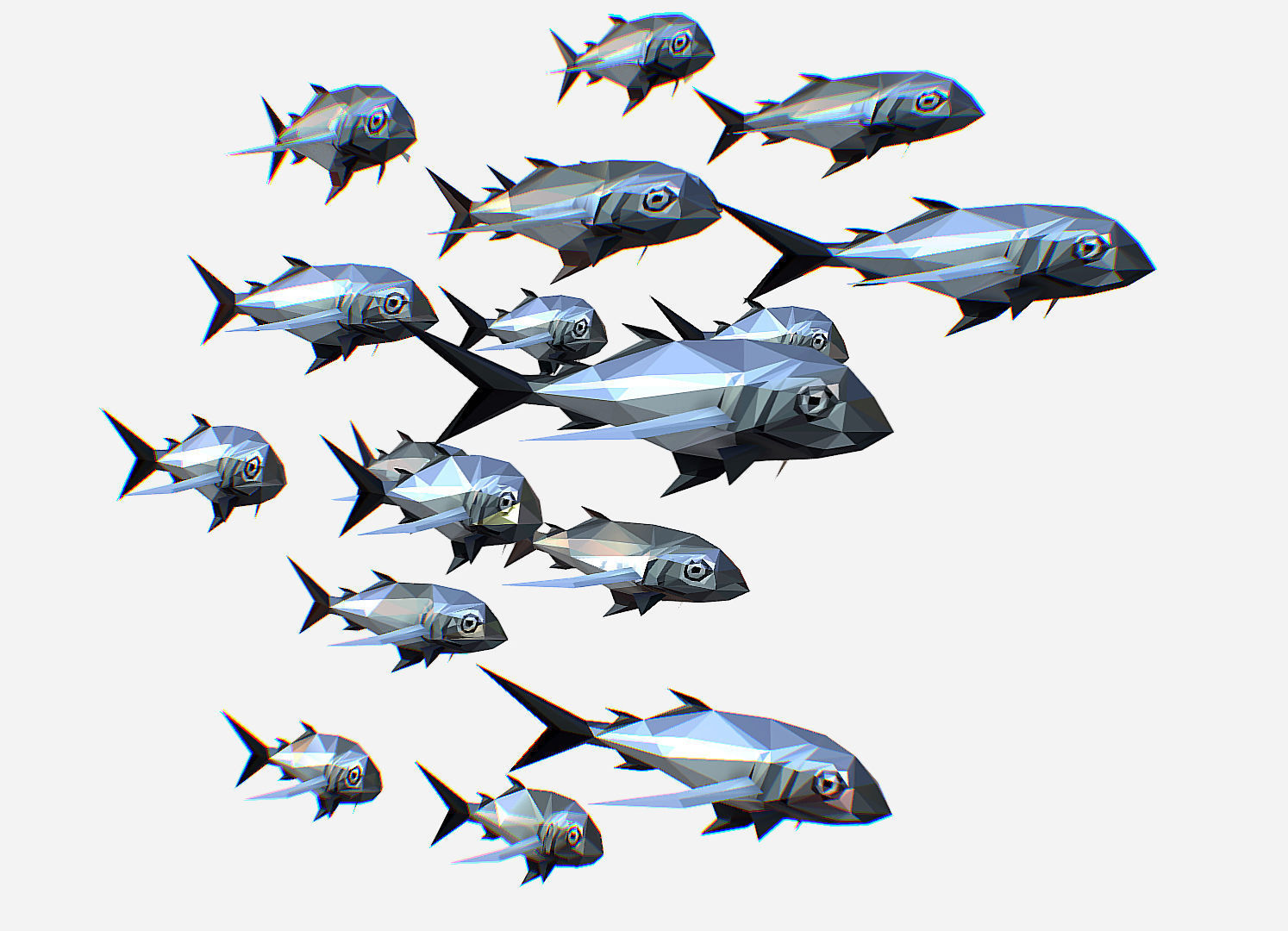 Animated Low Poly Art Flock Grey Sea Fish Low-poly 3D model_2