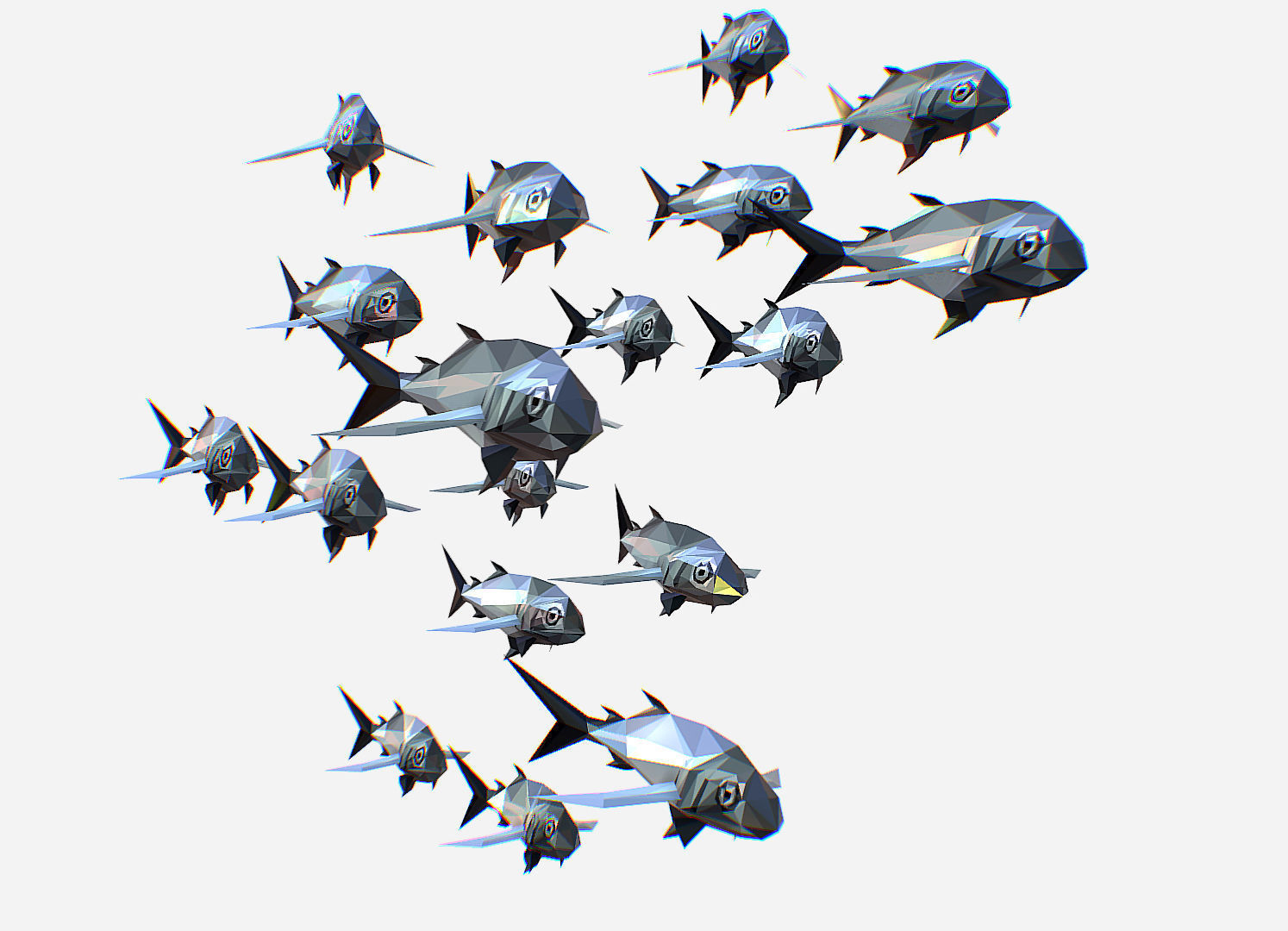 Animated Low Poly Art Flock Grey Sea Fish Low-poly 3D model_4