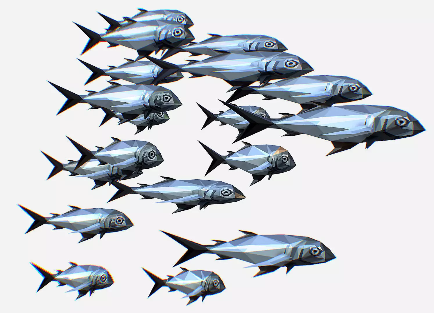 Animated Low Poly Art Flock Grey Sea Fish Low-poly 3D model_0