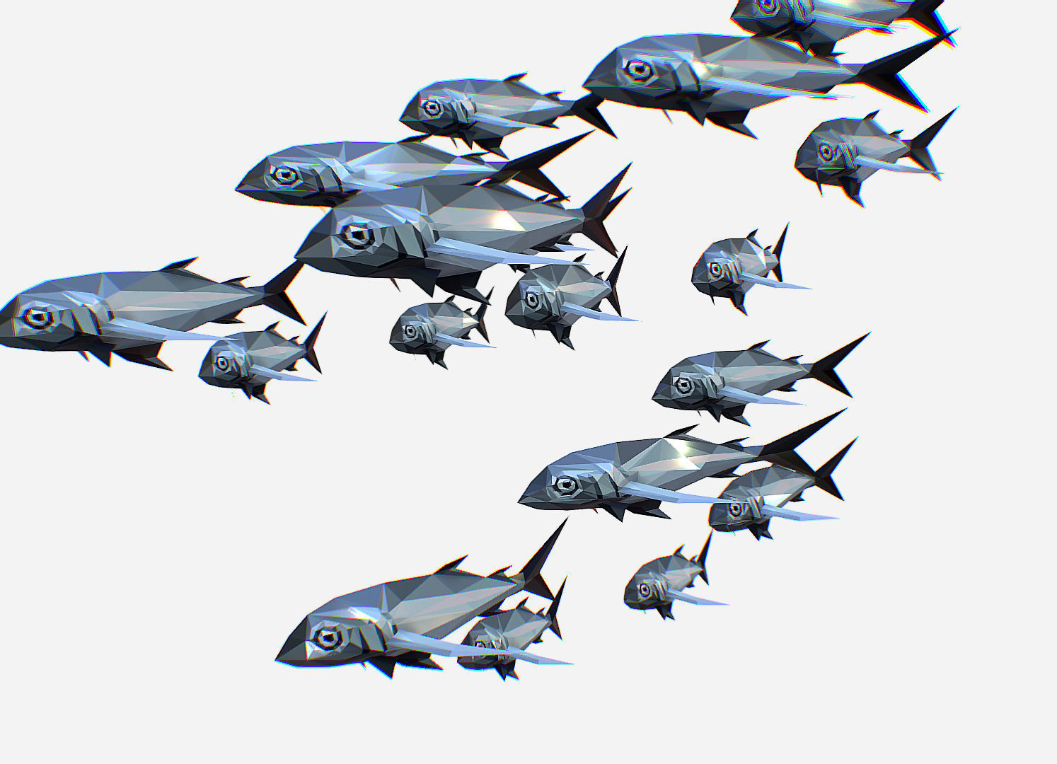 Animated Low Poly Art Flock Grey Sea Fish Low-poly 3D model_8