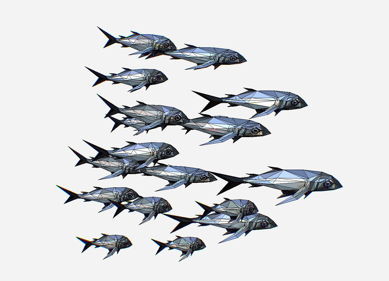 Animated Low Poly Art Flock Grey Sea Fish Low-poly 3D model_29