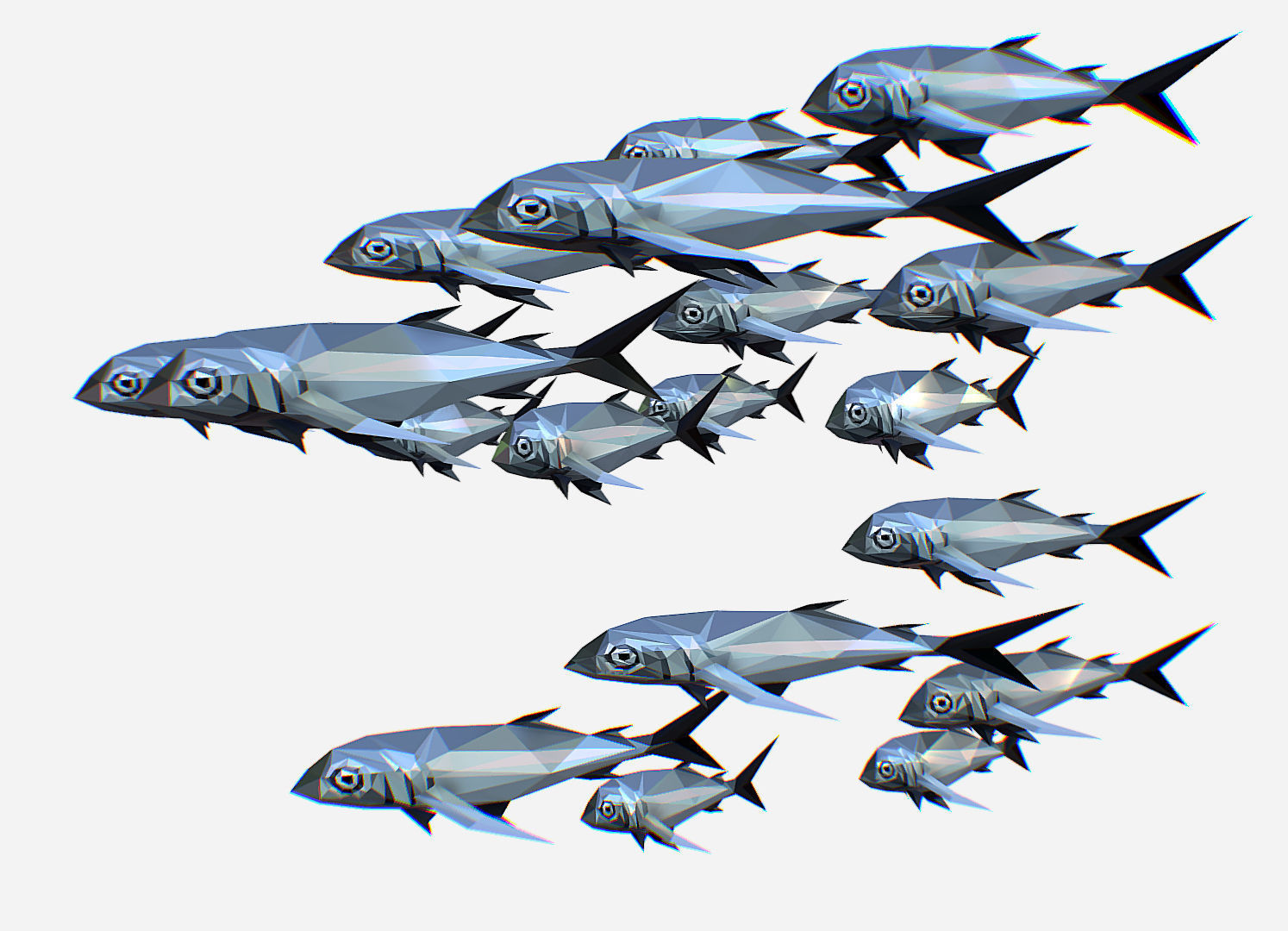 Animated Low Poly Art Flock Grey Sea Fish Low-poly 3D model_9