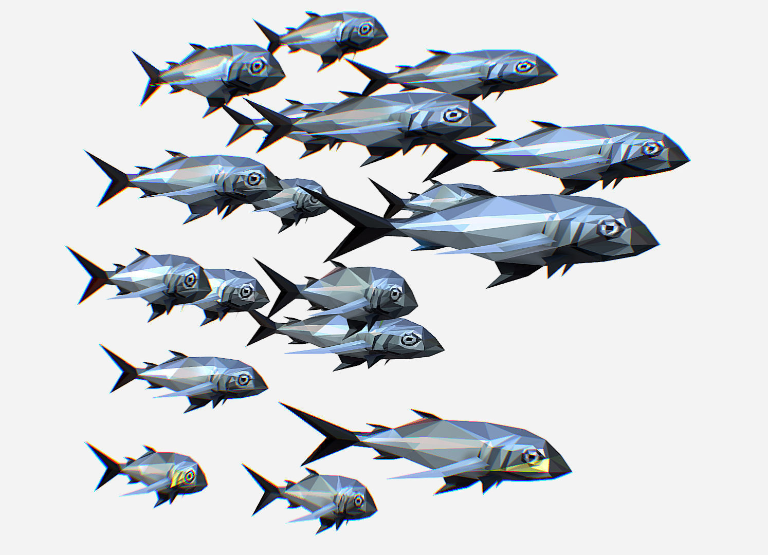 Animated Low Poly Art Flock Grey Sea Fish Low-poly 3D model_3