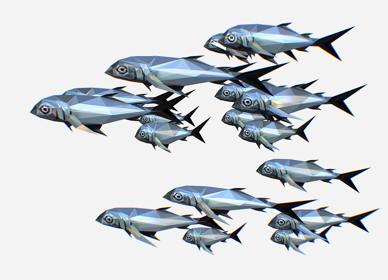 Animated Low Poly Art Flock Grey Sea Fish Low-poly 3D model_10