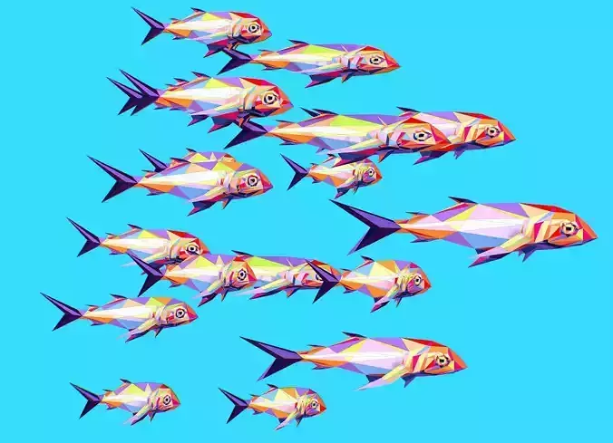 Animated Low Poly Pop Art Flock Sea Fish