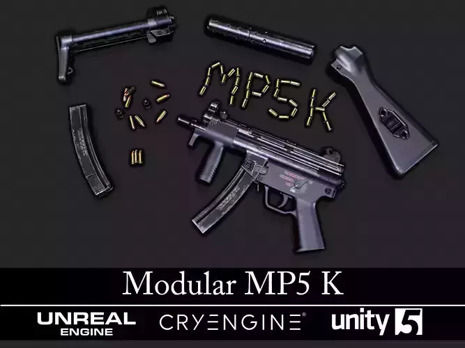 Modular MP5K - Textured - Game Ready Low-poly 3D model