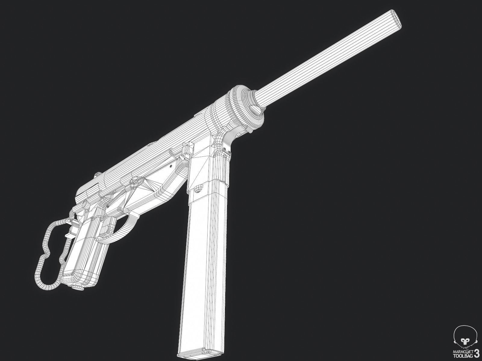 M3A1 Grease Gun Low-poly 3D model_13
