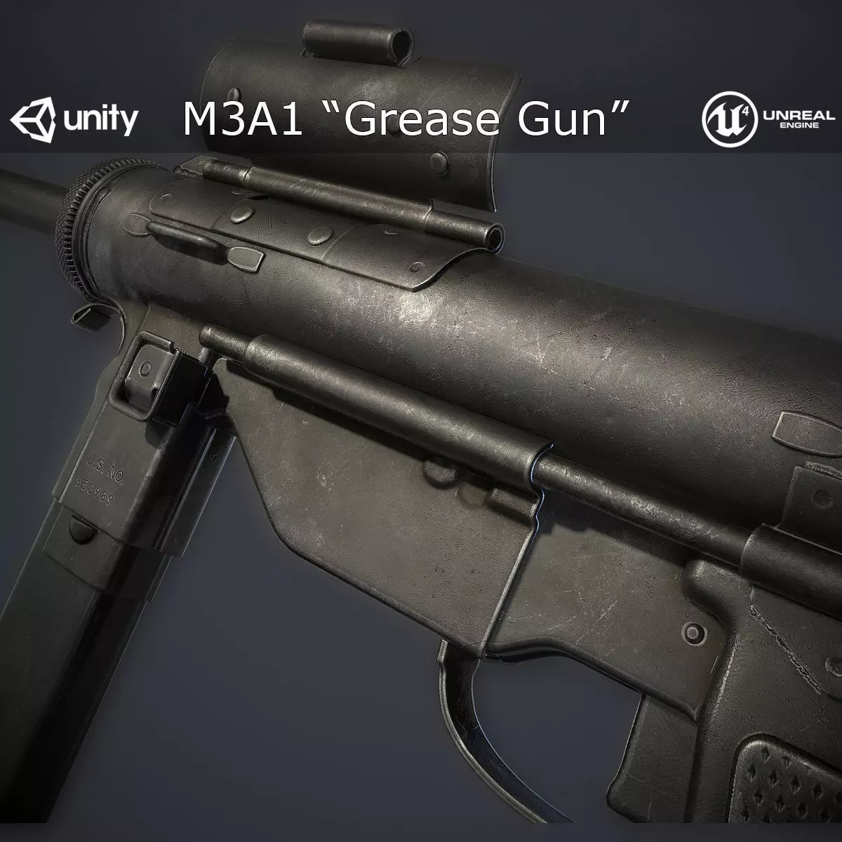 M3A1 Grease Gun Low-poly 3D model_0