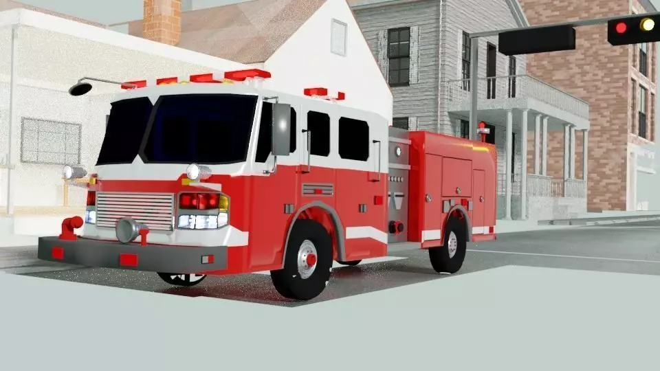 realistic fire truck Low-poly 3D model
