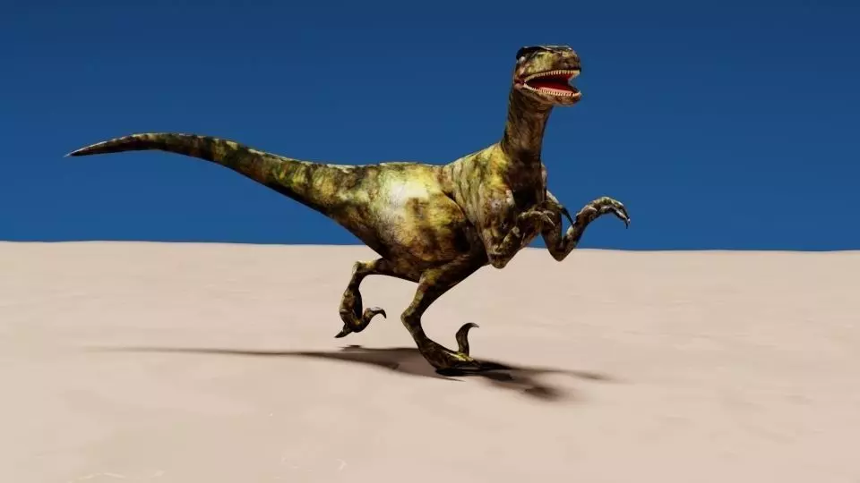 raptor dinosaur running in desert Low-poly 3D model_0