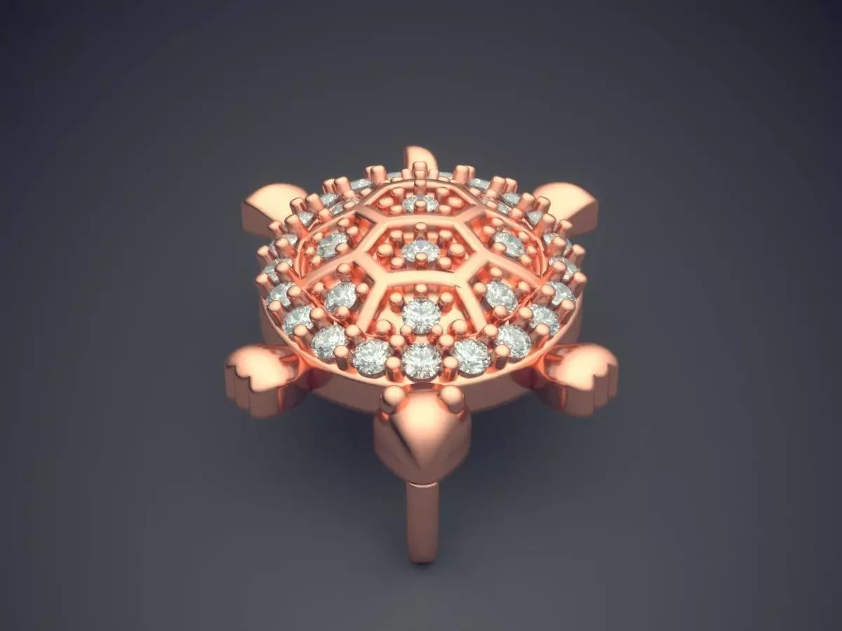 Simple Minimalistic Turtle-Shaped Pendant with Diamonds 3D print model_2