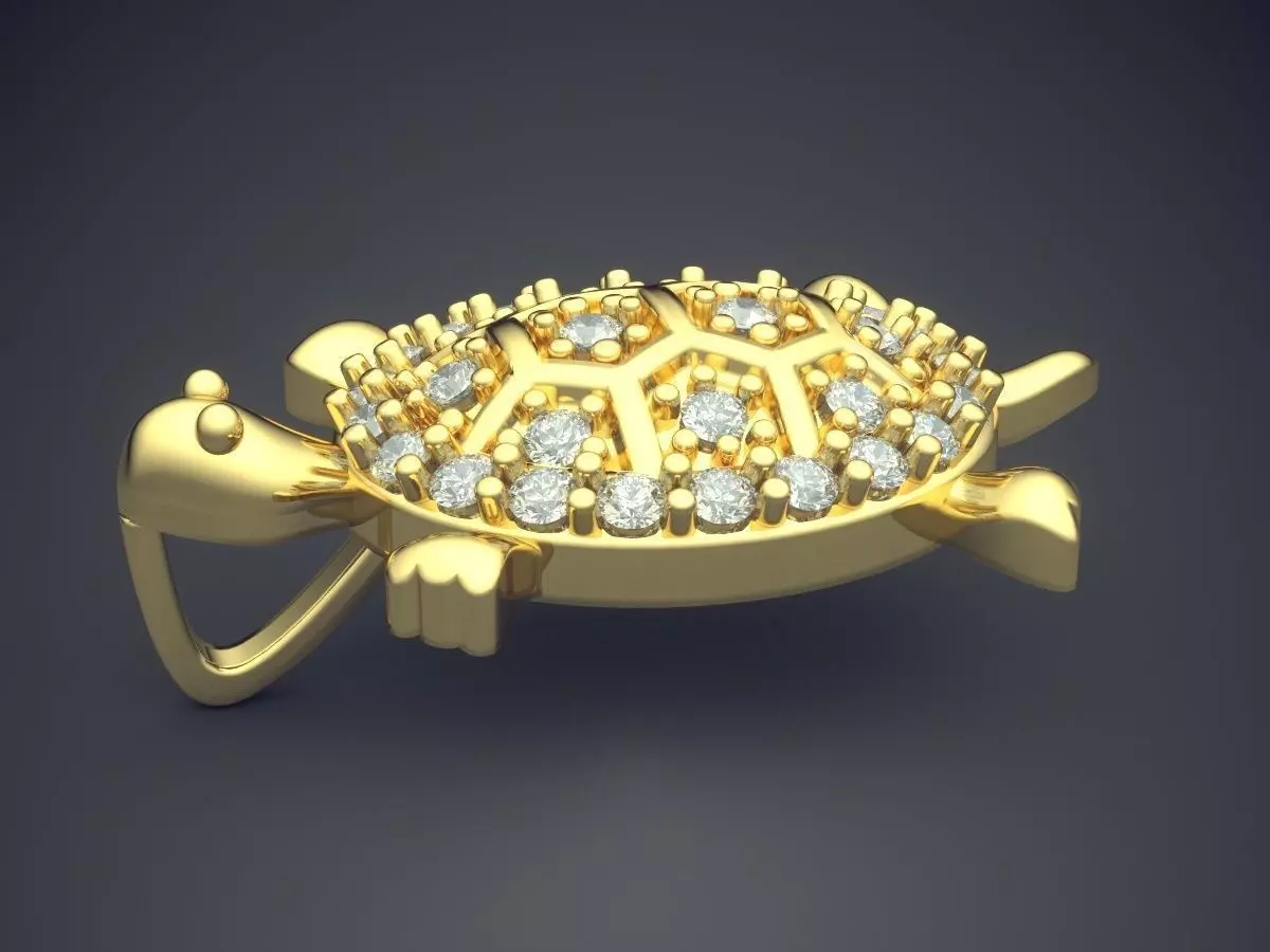 Simple Minimalistic Turtle-Shaped Pendant with Diamonds 3D print model_3