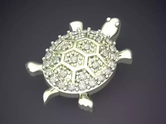 Simple Minimalistic Turtle-Shaped Pendant with Diamonds