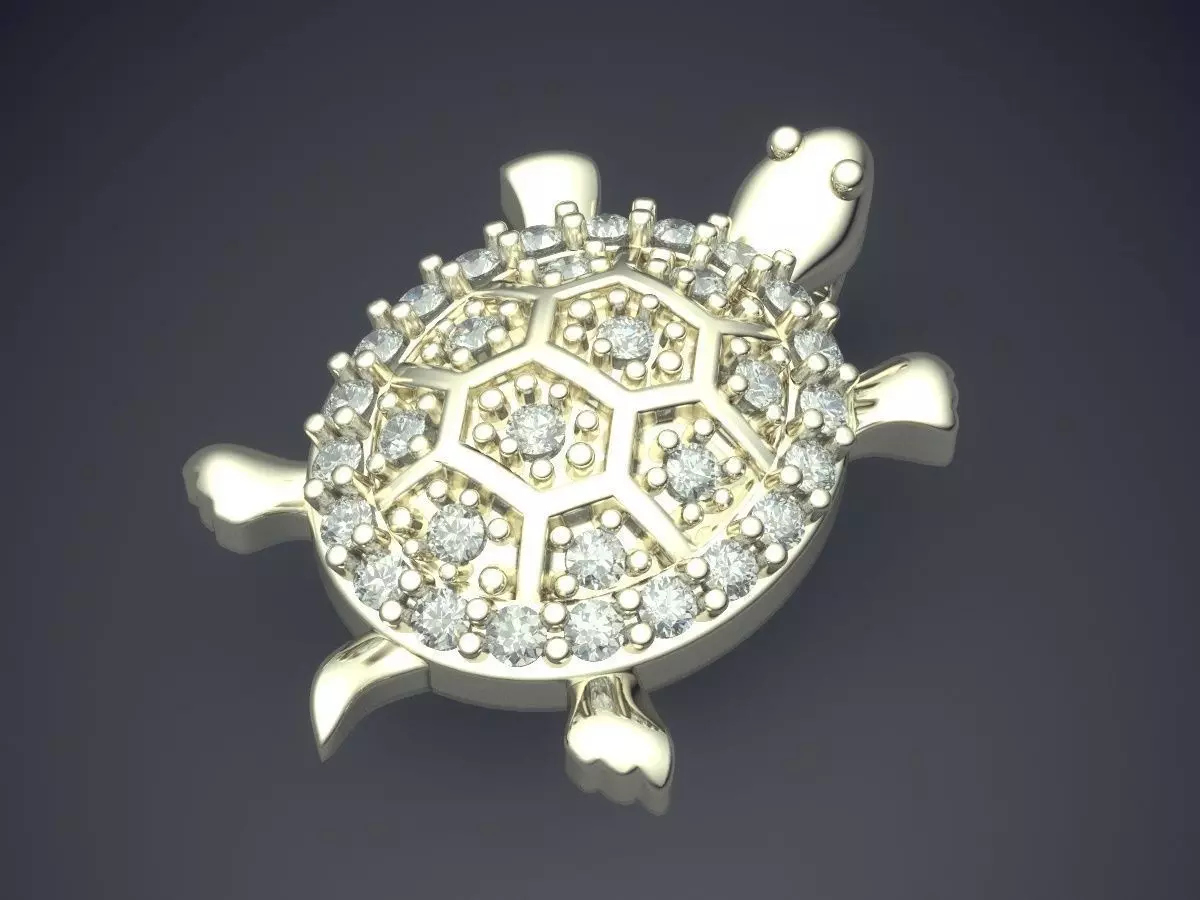 Simple Minimalistic Turtle-Shaped Pendant with Diamonds 3D print model_1