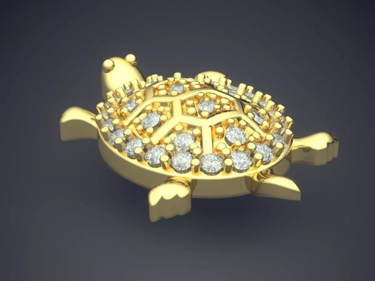 Simple Minimalistic Turtle-Shaped Pendant with Diamonds 3D print model_0