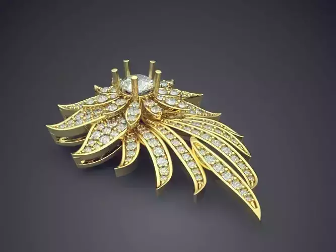 Luxurious Flower-Shaped Unique Pendant With Diamonds 3D print model