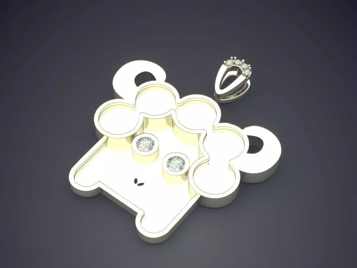 Cute Girly Minimal Sheep Pendant with Diamonds 3D print model_1