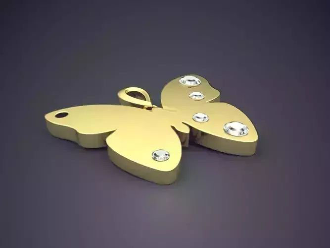 Minimal Butterfly-Shaped Pendant with Diamonds 3D print model