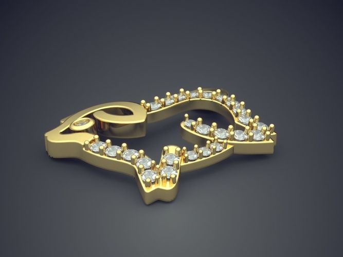 Cute Pig-Shaped Girly Pendant with Diamonds 3D print model