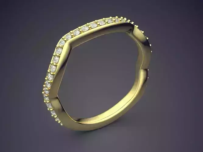 Unique Futuristic Golden Feminine Ring With Diamonds on the Rim