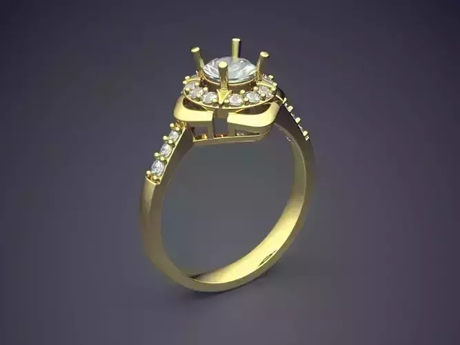 Precious Golden Engagement Ring with Small Diamonds