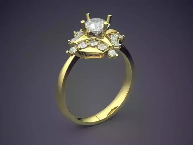 Classic Minimal Golden Engagement Ring With Diamonds