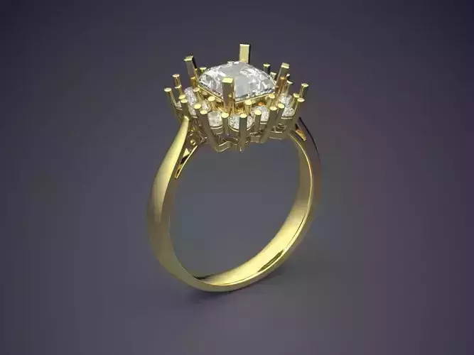 Impressive Classic Minimal Golden Engagement Ring With Diamonds