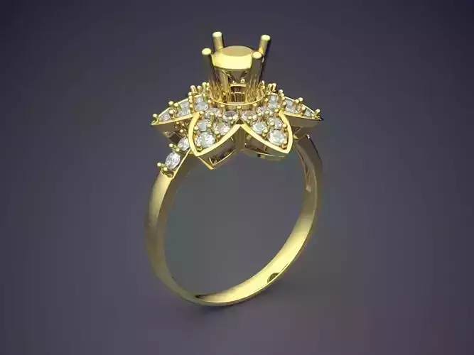 Classic Flower-Shaped Engagement Ring With Diamonds