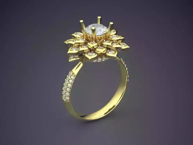 Fancy Extravagant Flower-Shaped Engagement Ring With Diamonds