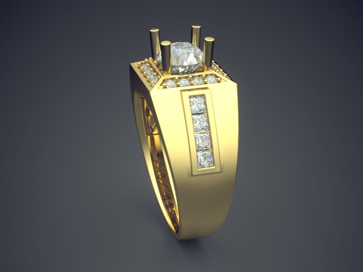 Extravagant Thick Feminine Engagement Ring With Diamonds 3D print model_3