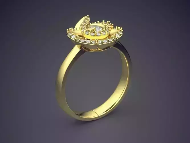 Simple Classic Flower-Shaped Engagement Ring With Diamonds