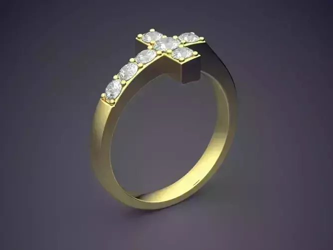 Precious Dainty Golden Engagement Ring with Cross Detailing