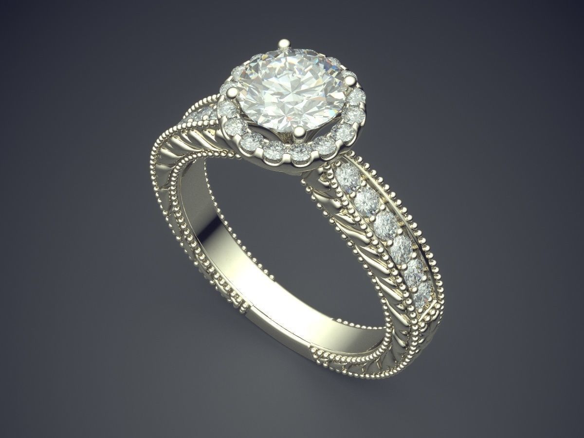 Precious Dainty Golden Ring with Small Diamonds on the Rim 3D print model_1