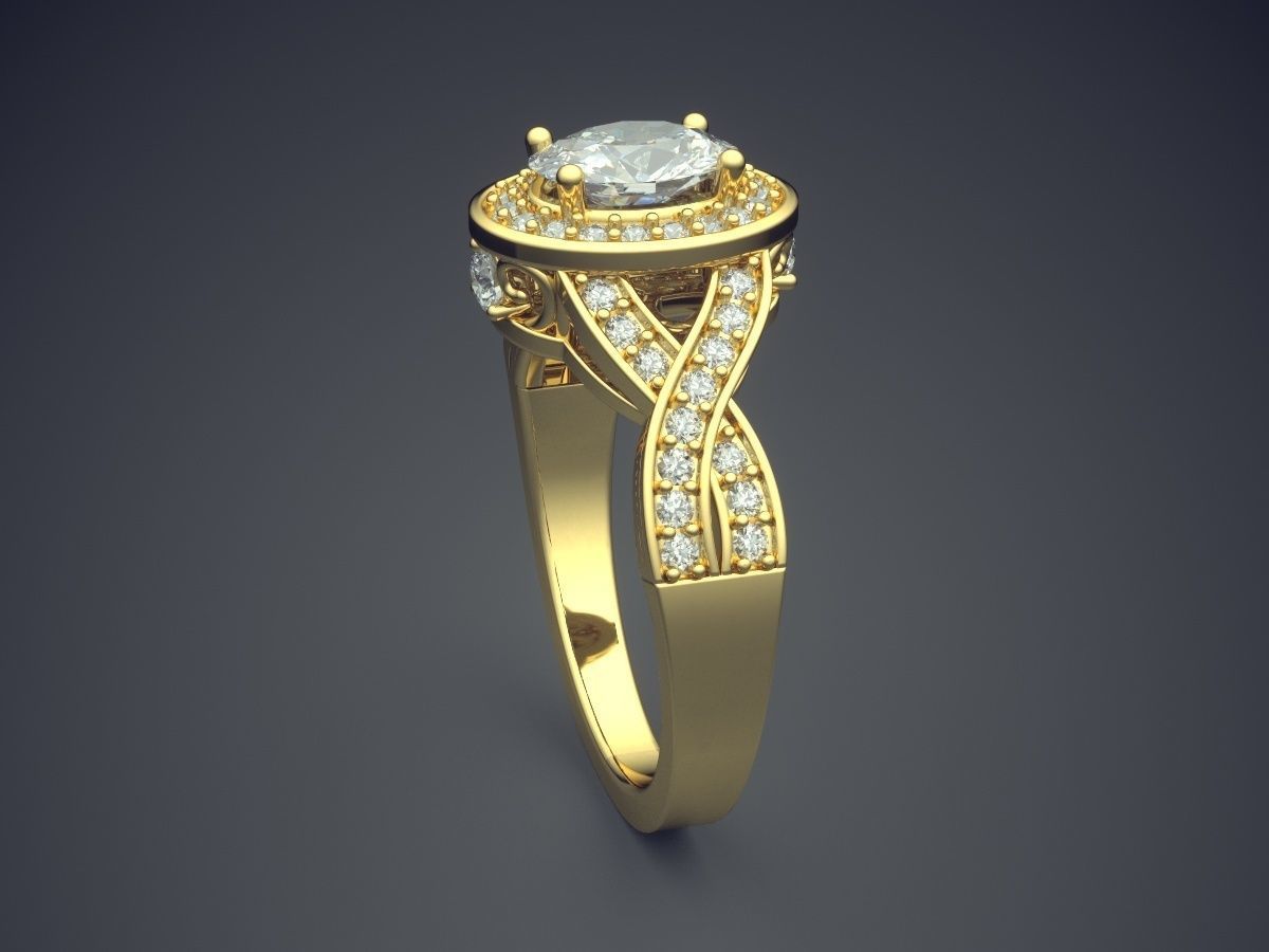 Impressive Classic Minimal Golden Engagement Ring With Diamonds 3D print model_3