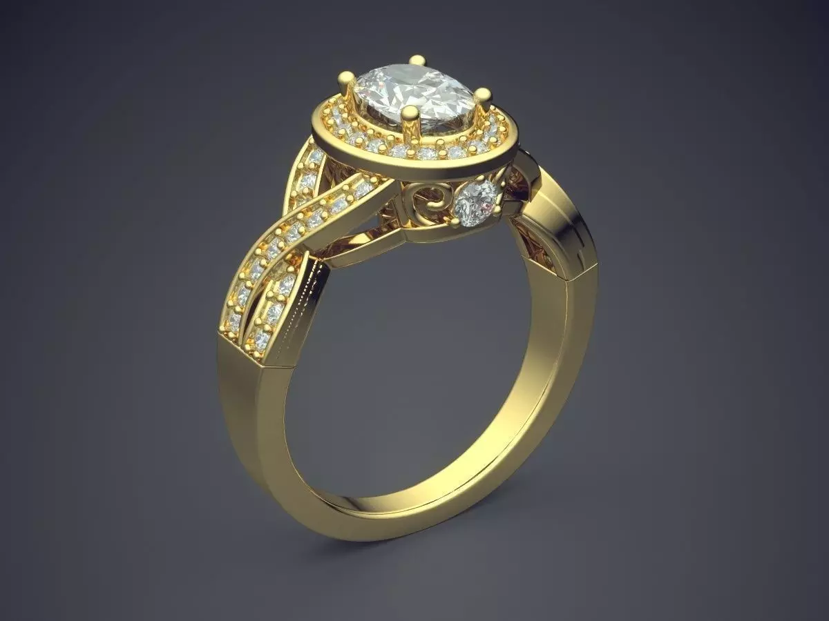 Impressive Classic Minimal Golden Engagement Ring With Diamonds 3D print model_0