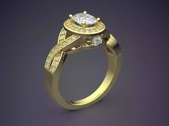 Impressive Classic Minimal Golden Engagement Ring With Diamonds