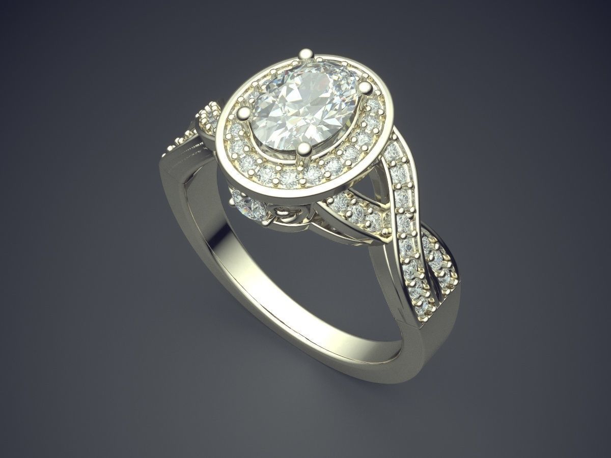 Impressive Classic Minimal Golden Engagement Ring With Diamonds 3D print model_1