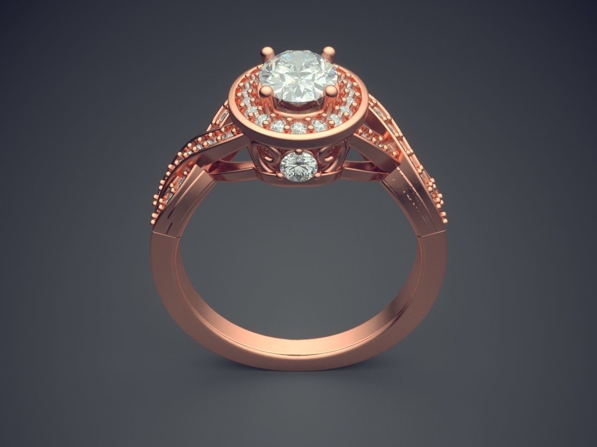 Impressive Classic Minimal Golden Engagement Ring With Diamonds 3D print model_2